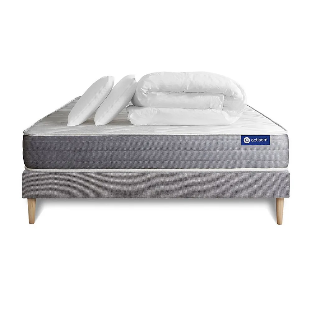 Actisom Pack sommier kit matelas Latex et mémoire de forme avec couette et oreillers* Ensemble Sommier Et Matelas