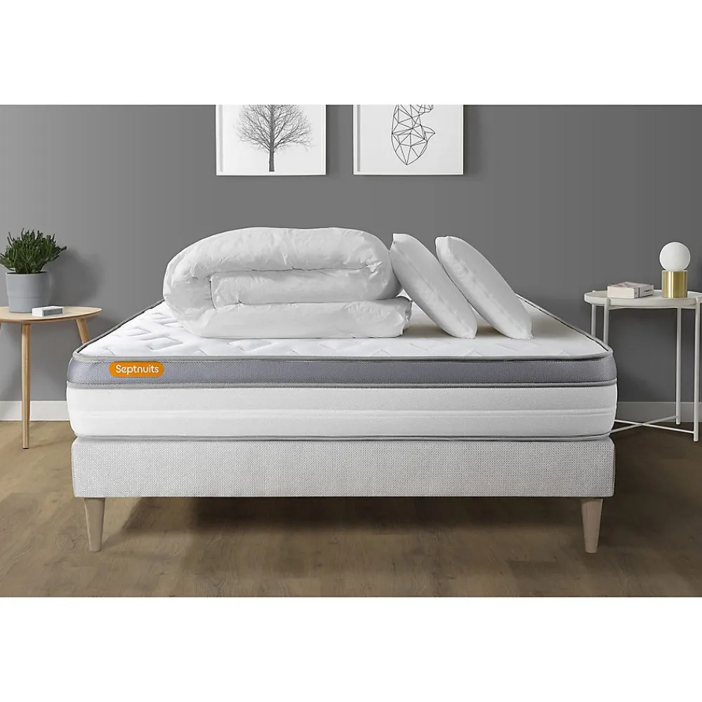Pack sommier kit matelas Mémoire de forme avec couette et oreillers>Sept Nuits Discount