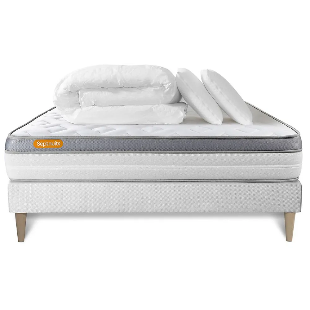 Pack sommier kit matelas Mémoire de forme avec couette et oreillers>Sept Nuits Discount
