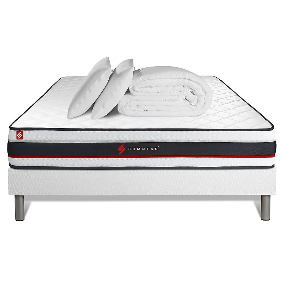 Pack sommier tapissier matelas Mousse avec couette et oreillers>Somness Sale
