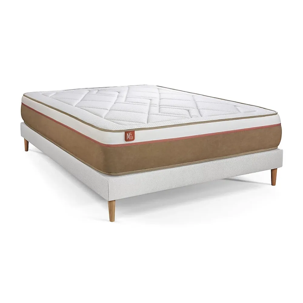 Marmottes & Co Pack sommier tapissier matelas Ressorts ensachés et mémoire de forme avec couette et oreillers* Ensemble Sommier Et Matelas