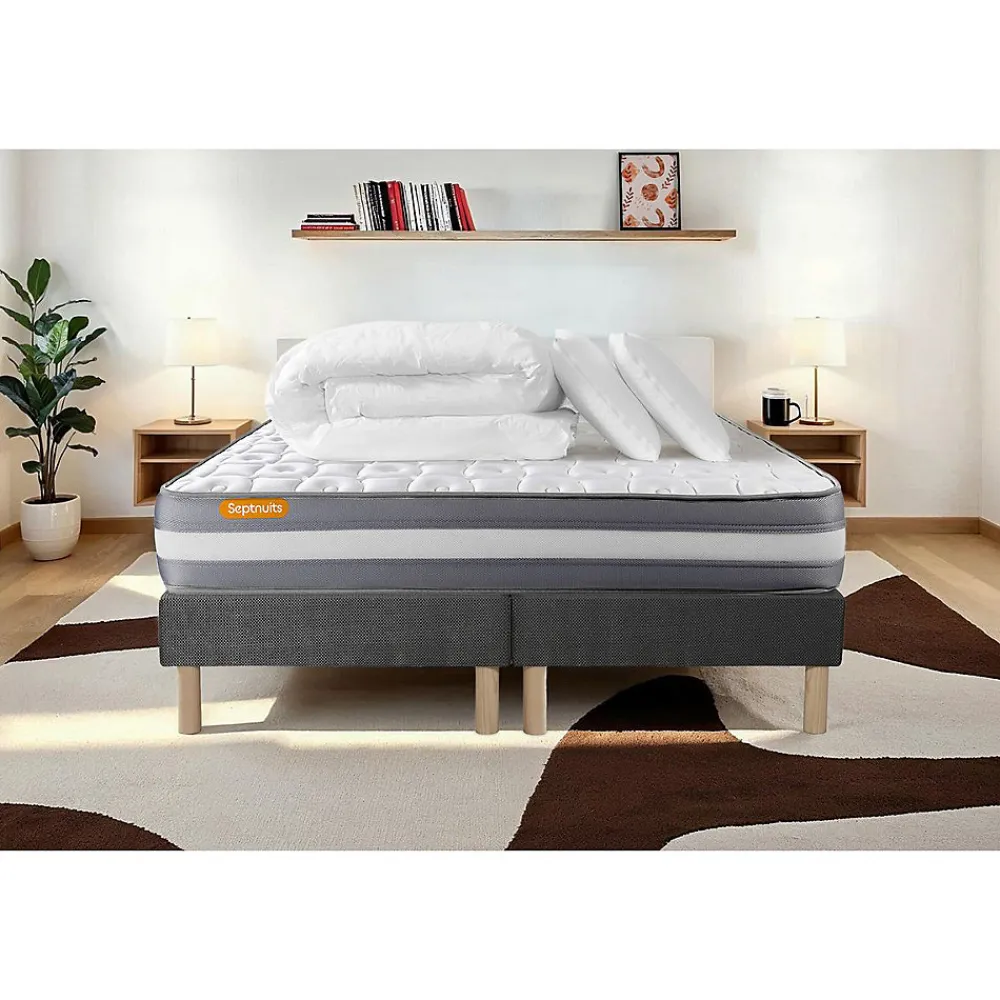Pack sommier tapissier matelas Mémoire de forme avec couette et oreillers>Sept Nuits Online