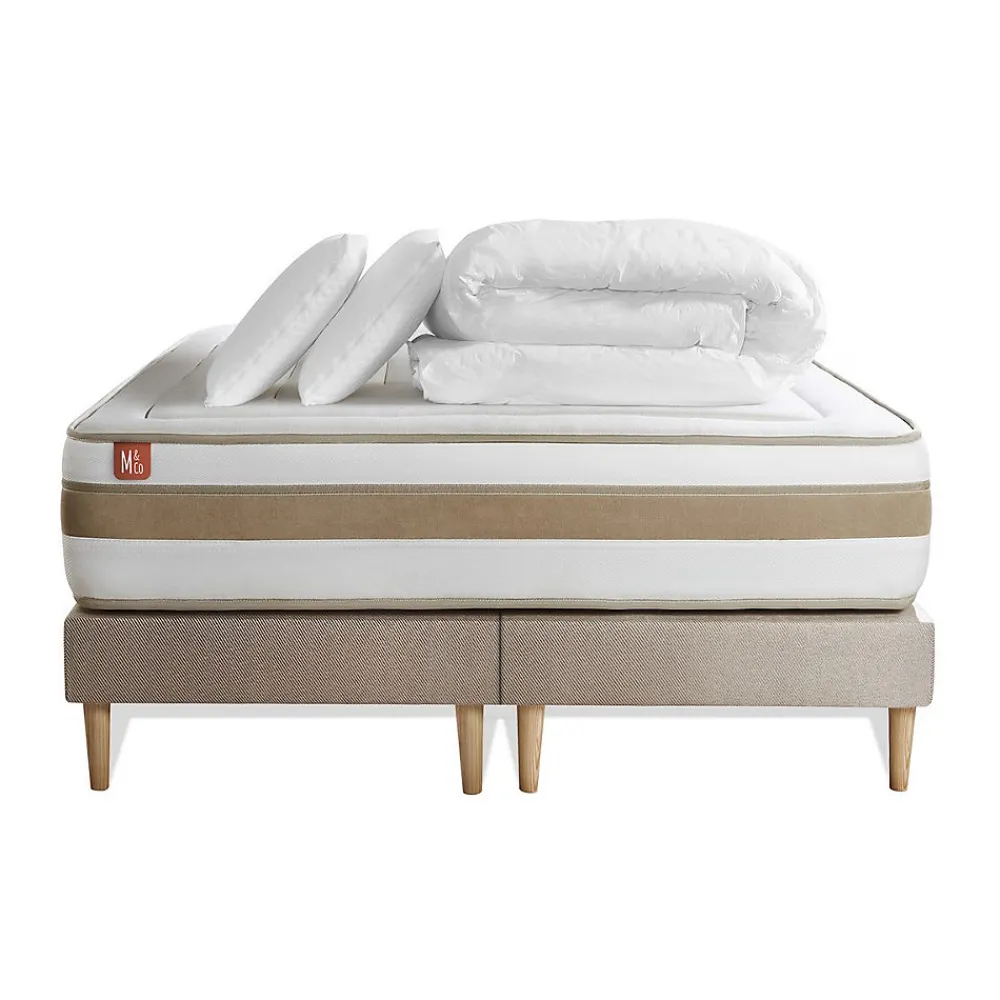Pack sommier tapissier matelas Ressorts ensachés et mémoire de forme avec couette et oreillers>Marmottes & Co