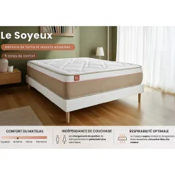 Pack sommier tapissier matelas Ressorts ensachés et mémoire de forme avec couette et oreillers><noscript><img width=