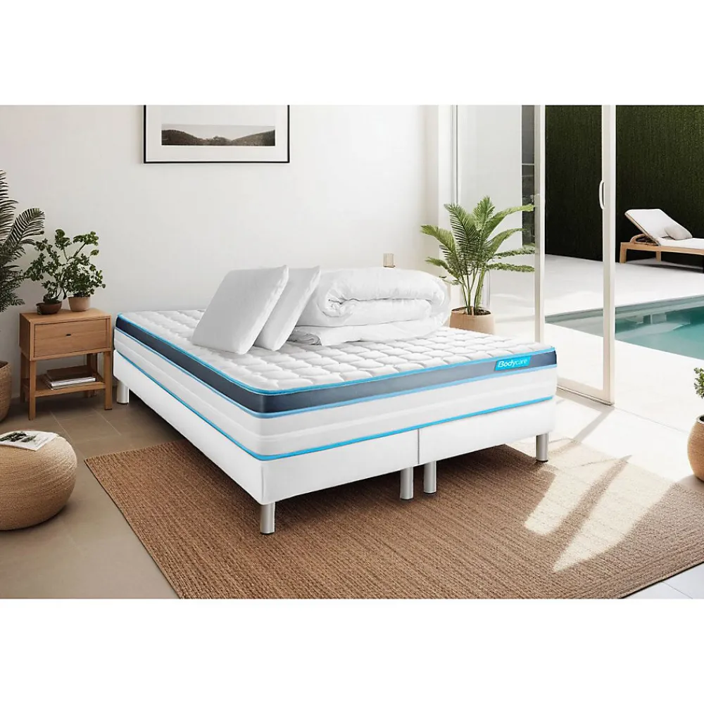 Pack sommier tapissier matelas Mémoire de forme avec couette et oreillers>Bodycare Best