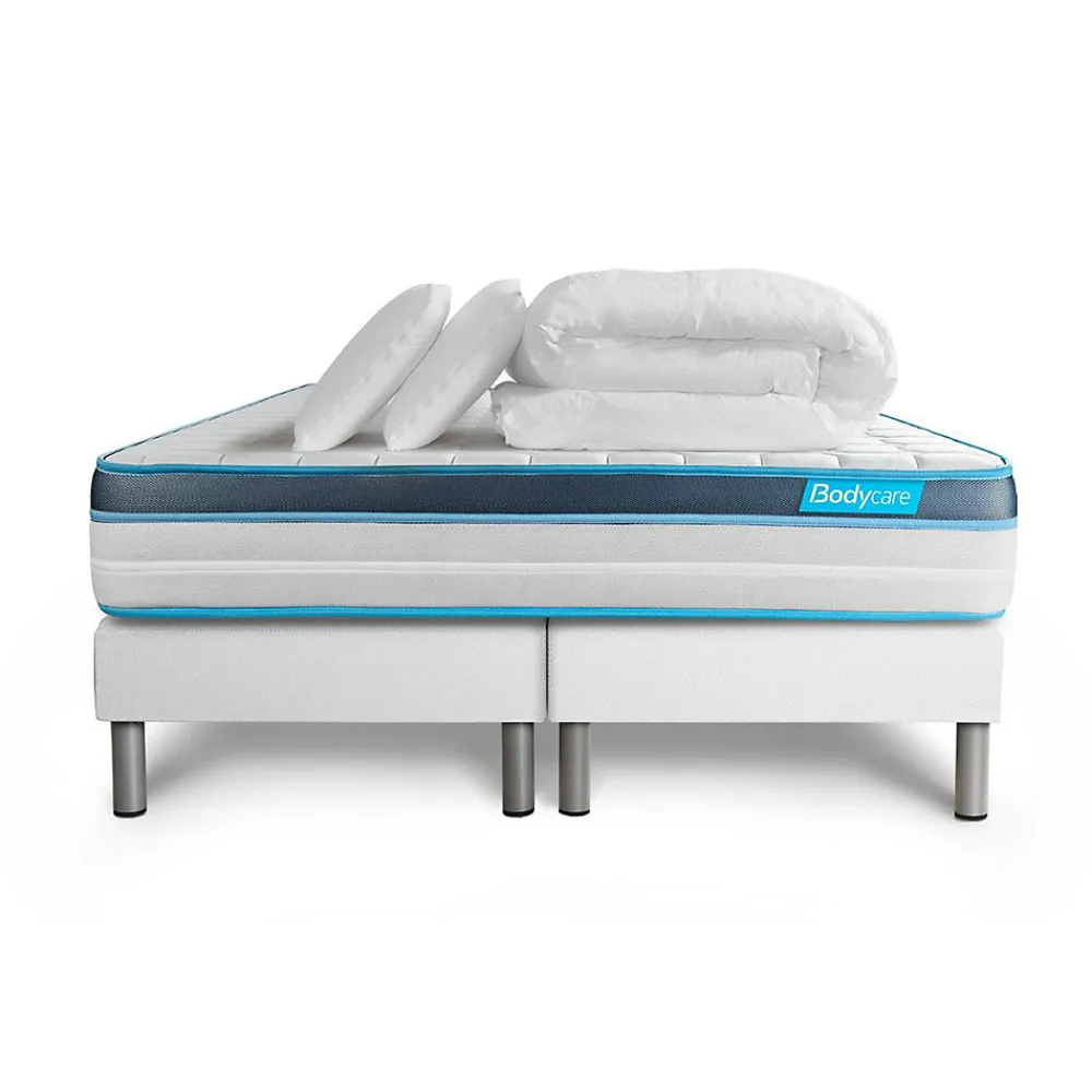 Pack sommier tapissier matelas Mémoire de forme avec couette et oreillers>Bodycare Best
