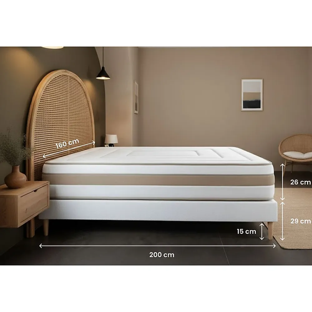 Marmottes & Co Pack sommier tapissier matelas Ressorts ensachés et mémoire de forme avec couette et oreillers* Ensemble Sommier Et Matelas