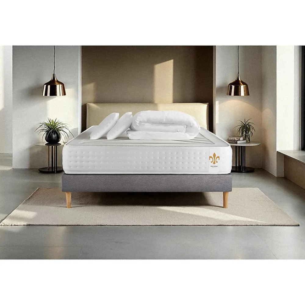 Pack sommier tapissier matelas Ressorts ensachés et mémoire de forme avec couette et oreillers>Litier Deluxe