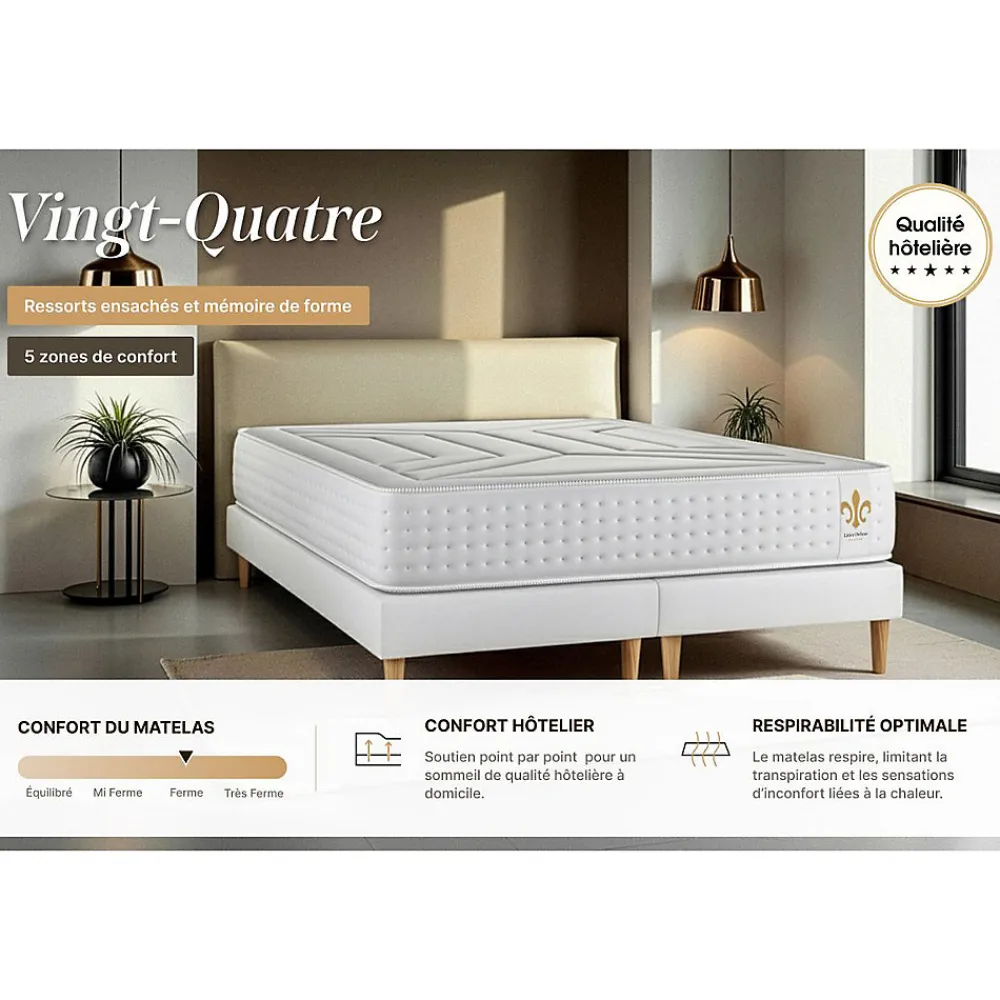 Pack sommier tapissier matelas Ressorts ensachés et mémoire de forme avec couette et oreillers>Litier Deluxe