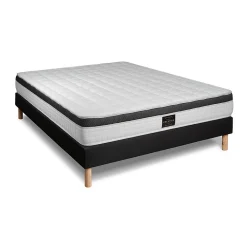 Pack sommier tapissier matelas Mémoire de forme avec couette et oreillers><noscript><img width=