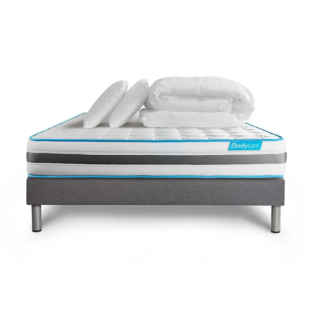 Bodycare Pack sommier tapissier matelas Ressorts ensachés avec couette et oreillers* Ensemble Sommier Et Matelas