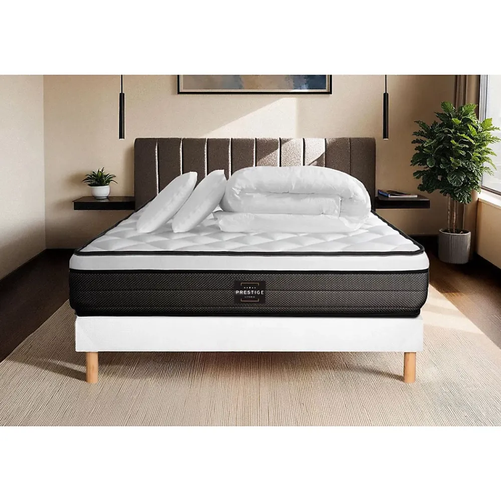 Prestige Literie Pack sommier tapissier matelas Ressorts ensachés et mémoire de forme avec couette et oreillers* Ensemble Sommier Et Matelas