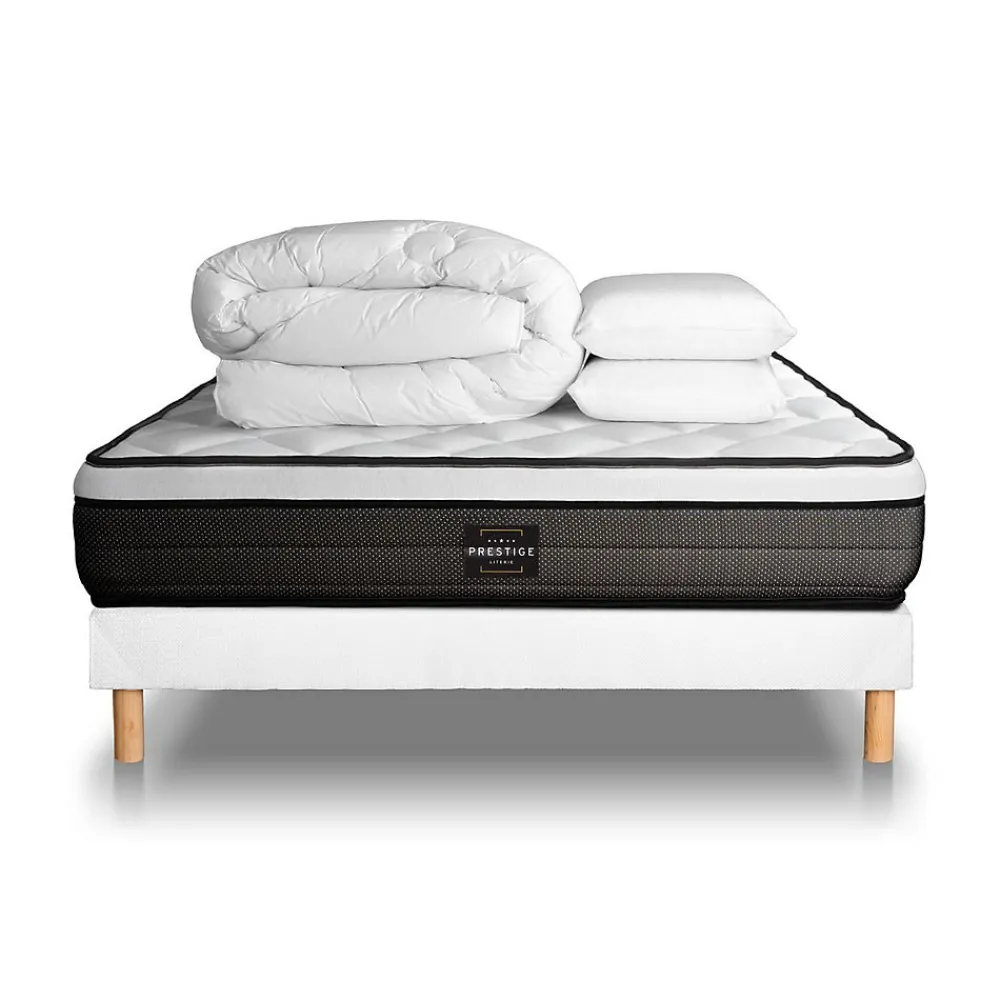 Prestige Literie Pack sommier tapissier matelas Ressorts ensachés et mémoire de forme avec couette et oreillers* Ensemble Sommier Et Matelas