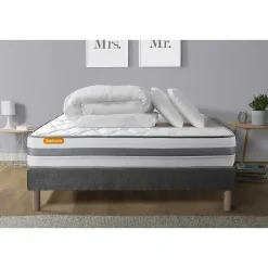 Pack sommier tapissier matelas Ressorts ensachés et mémoire de forme avec couette et oreillers>Sept Nuits Clearance