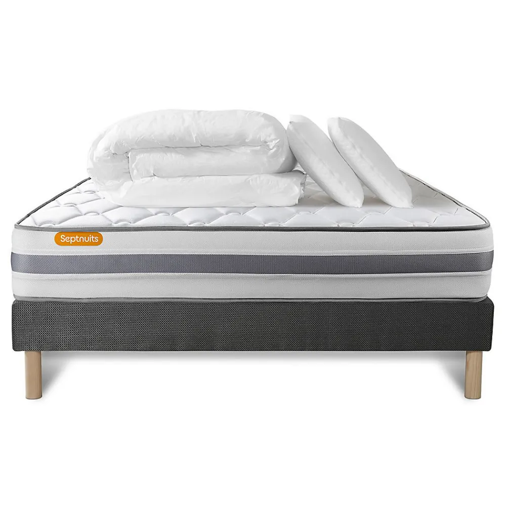 Pack sommier tapissier matelas Ressorts ensachés et mémoire de forme avec couette et oreillers>Sept Nuits Clearance