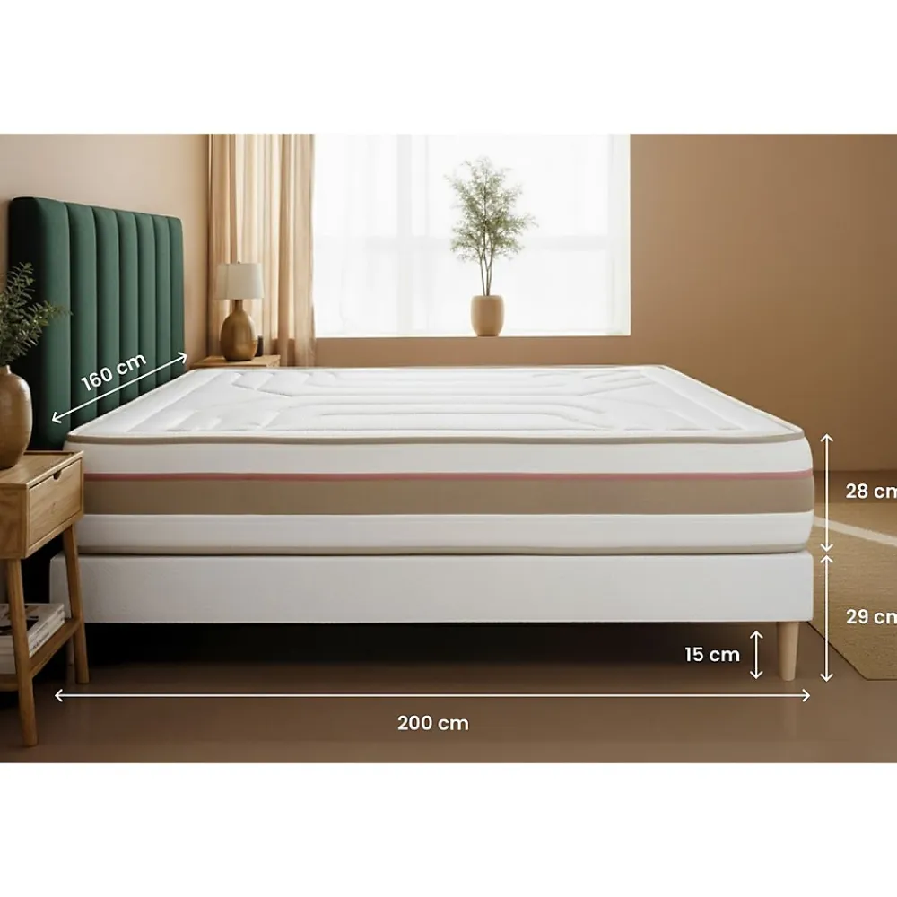 Marmottes & Co Pack sommier tapissier matelas Ressorts ensachés et mémoire de forme avec couette et oreillers* Ensemble Sommier Et Matelas