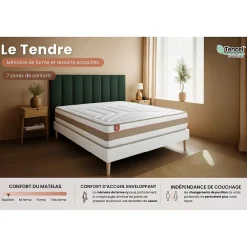 Marmottes & Co Pack sommier tapissier matelas Ressorts ensachés et mémoire de forme avec couette et oreillers* Ensemble Sommier Et Matelas