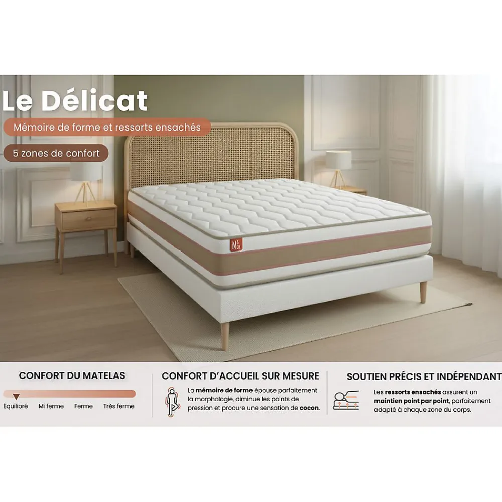 Pack sommier tapissier matelas Ressorts ensachés et mémoire de forme avec couette et oreillers>Marmottes & Co Sale