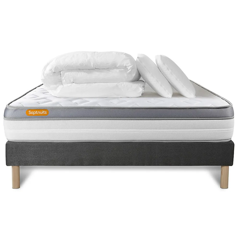 Sept Nuits Pack sommier tapissier matelas Mémoire de forme avec couette et oreillers* Ensemble Sommier Et Matelas