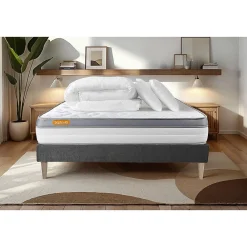 Sept Nuits Pack sommier tapissier matelas Mémoire de forme avec couette et oreillers* Ensemble Sommier Et Matelas