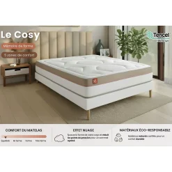 Marmottes & Co Pack sommier tapissier matelas Mémoire de forme avec couette et oreillers* Ensemble Sommier Et Matelas