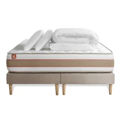 Marmottes & Co Pack sommier tapissier matelas Ressorts ensachés et mémoire de forme avec couette et oreillers* Ensemble Sommier Et Matelas