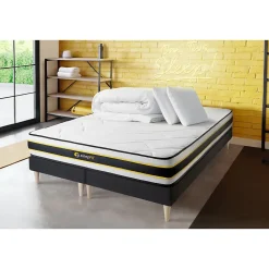 Sleepfit Pack sommier tapissier matelas Ressorts ensachés et mémoire de forme avec couette et oreillers* Ensemble Sommier Et Matelas