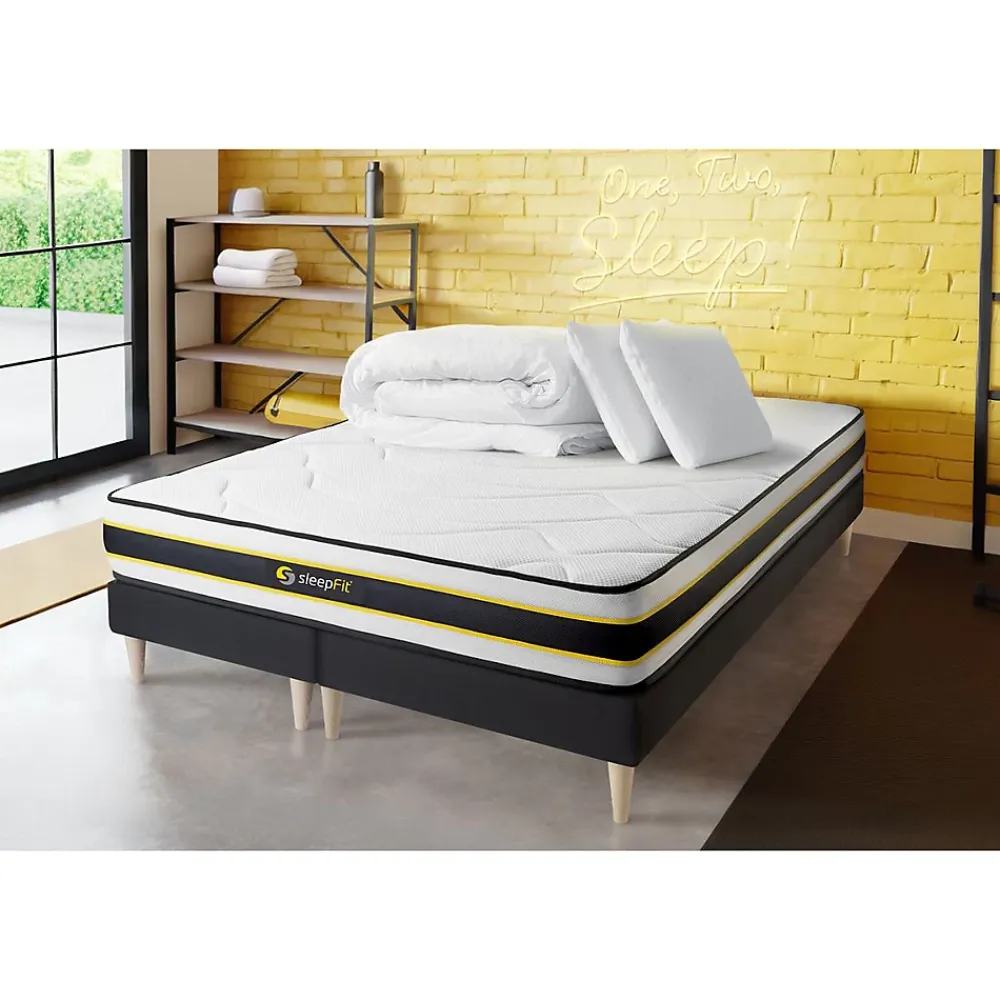 Sleepfit Pack sommier tapissier matelas Ressorts ensachés et mémoire de forme avec couette et oreillers* Ensemble Sommier Et Matelas