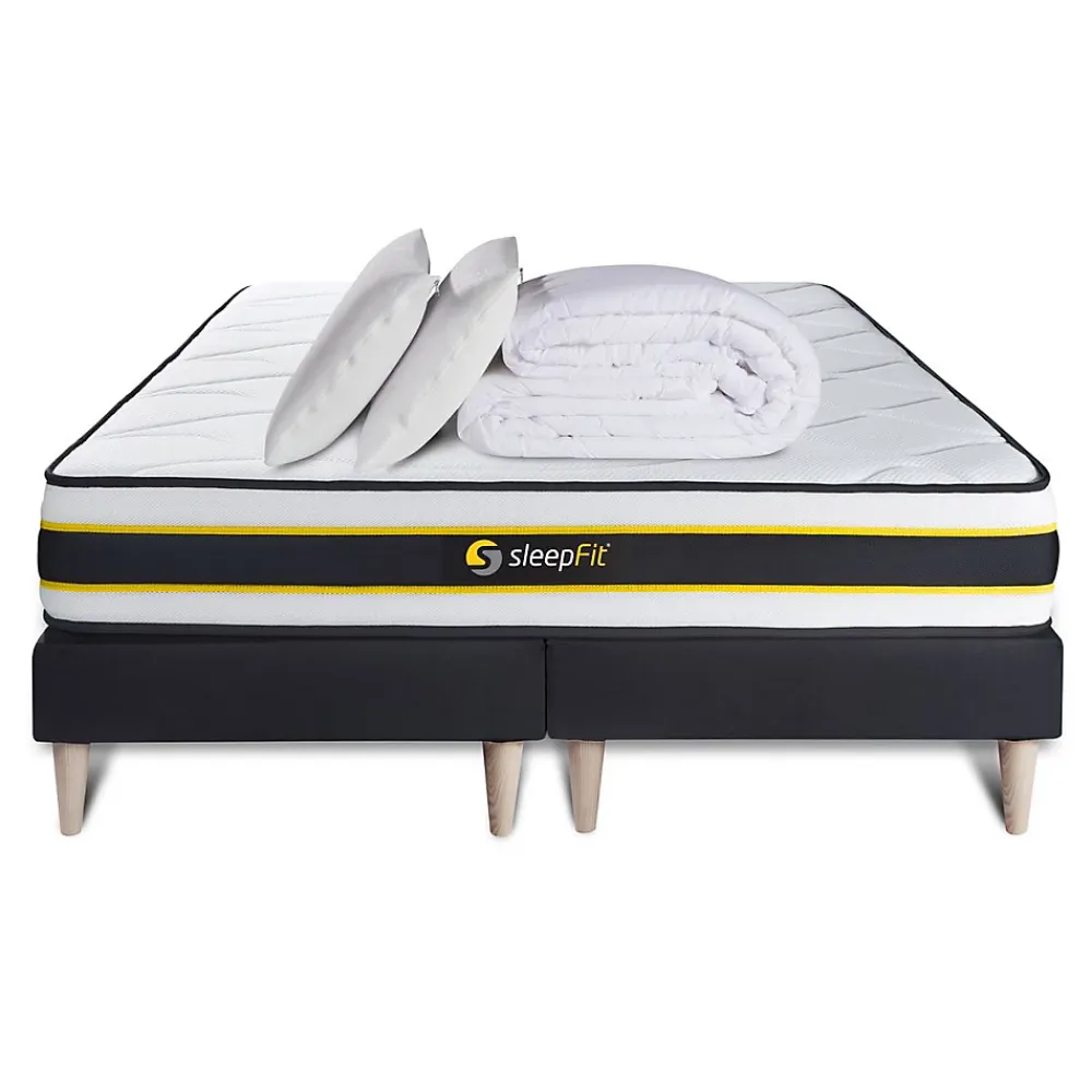 Sleepfit Pack sommier tapissier matelas Ressorts ensachés et mémoire de forme avec couette et oreillers* Ensemble Sommier Et Matelas