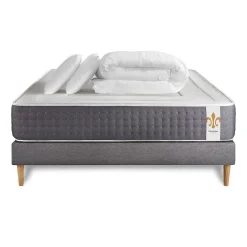Litier Deluxe Pack sommier tapissier matelas Ressorts ensachés et mémoire de forme avec couette et oreillers* Ensemble Sommier Et Matelas