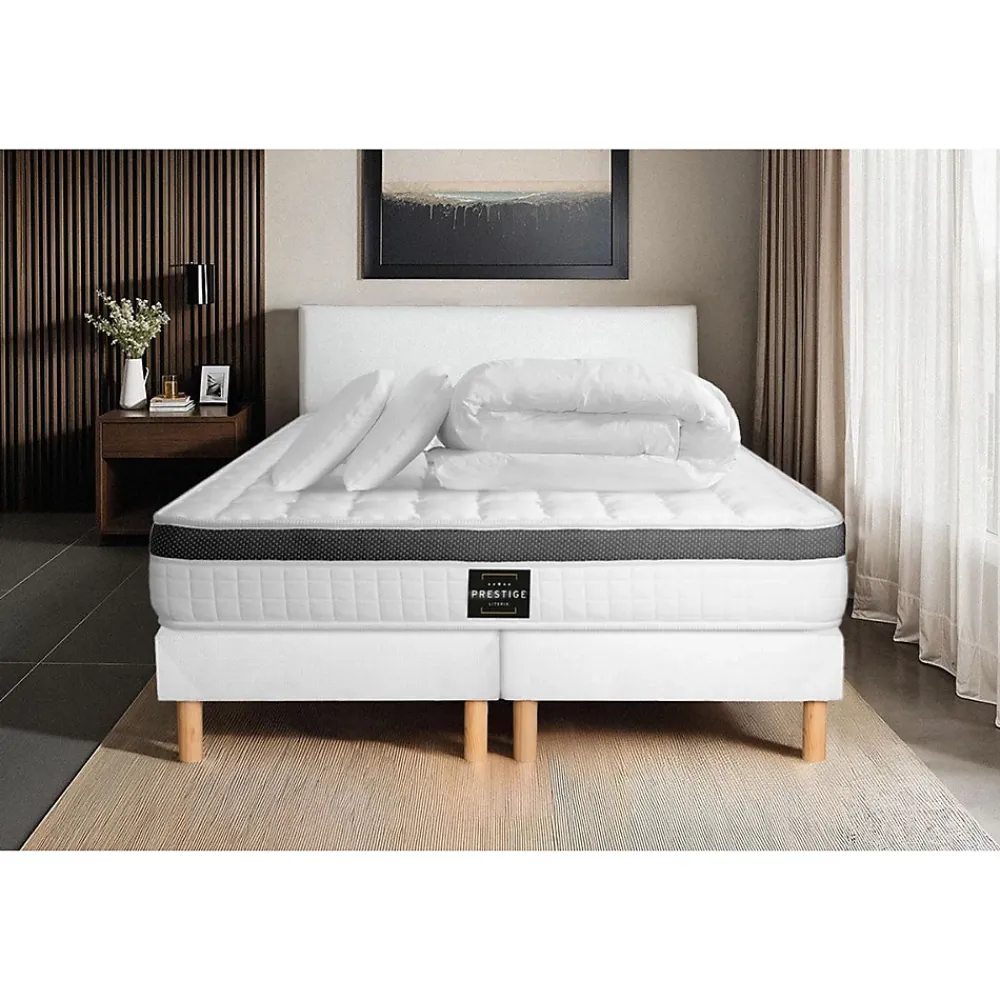 Prestige Literie Pack sommier tapissier matelas Mémoire de forme avec couette et oreillers* Ensemble Sommier Et Matelas