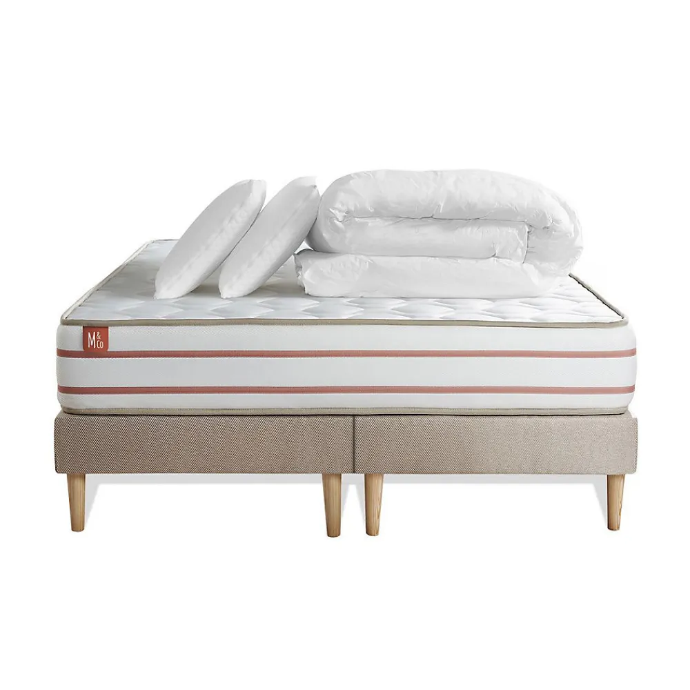 Pack sommier tapissier matelas Mémoire de forme avec couette et oreillers>Marmottes & Co Sale