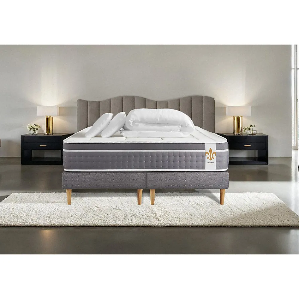 Pack sommier tapissier matelas Ressorts ensachés et mémoire de forme avec couette et oreillers>Litier Deluxe New