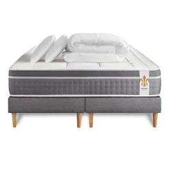 Pack sommier tapissier matelas Ressorts ensachés et mémoire de forme avec couette et oreillers>Litier Deluxe New