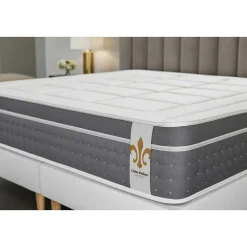 Pack sommier tapissier matelas Ressorts ensachés et mémoire de forme avec couette et oreillers><noscript><img width=