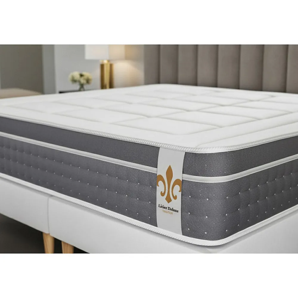 Pack sommier tapissier matelas Ressorts ensachés et mémoire de forme avec couette et oreillers>Litier Deluxe New