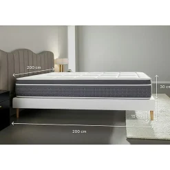 Pack sommier tapissier matelas Ressorts ensachés et mémoire de forme avec couette et oreillers><noscript><img width=