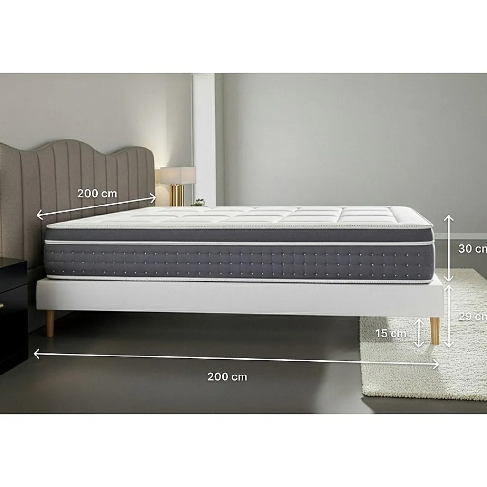 Pack sommier tapissier matelas Ressorts ensachés et mémoire de forme avec couette et oreillers>Litier Deluxe New