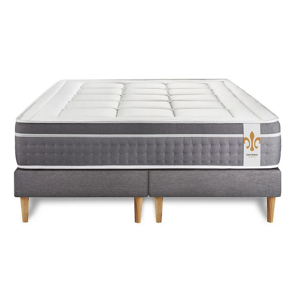 Pack sommier tapissier matelas Ressorts ensachés et mémoire de forme avec couette et oreillers>Litier Deluxe New