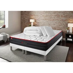 Somness Pack sommier tapissier matelas Ressorts ensachés et mémoire de forme avec couette et oreillers* Ensemble Sommier Et Matelas
