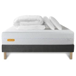 Sept Nuits Pack sommier tapissier matelas Mémoire de forme avec couette et oreillers* Ensemble Sommier Et Matelas
