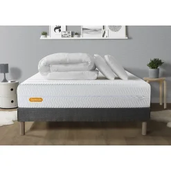 Sept Nuits Pack sommier tapissier matelas Mémoire de forme avec couette et oreillers* Ensemble Sommier Et Matelas