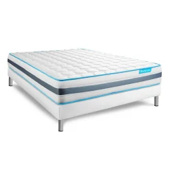 Pack sommier tapissier matelas Ressorts ensachés avec couette et oreillers><noscript><img width=