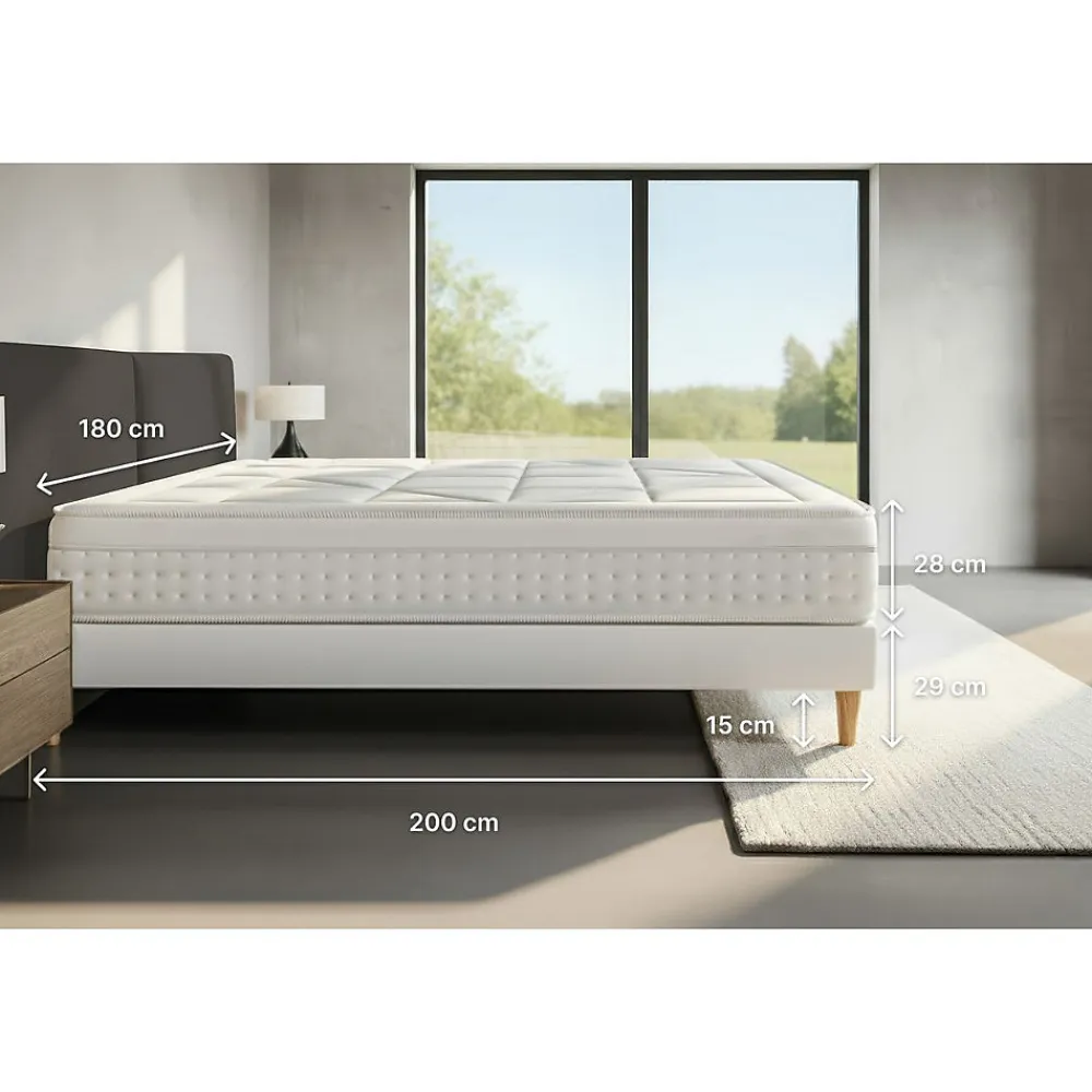 Pack sommier tapissier matelas Ressorts ensachés et mémoire de forme avec couette et oreillers>Litier Deluxe Discount