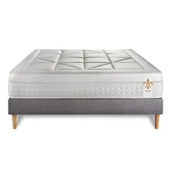Pack sommier tapissier matelas Ressorts ensachés et mémoire de forme avec couette et oreillers><noscript><img width=