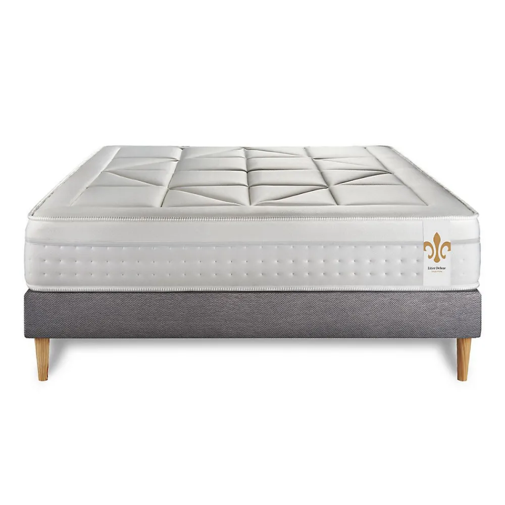 Pack sommier tapissier matelas Ressorts ensachés et mémoire de forme avec couette et oreillers>Litier Deluxe Discount