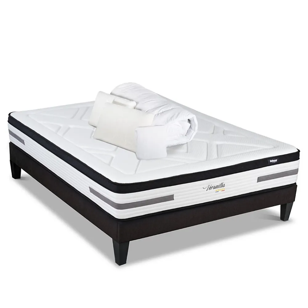 Bellecour Pack Versailles 160x200 cm Matelas Ressorts ensachés + Sommier Bois + Accessoires* Ensemble Sommier Et Matelas