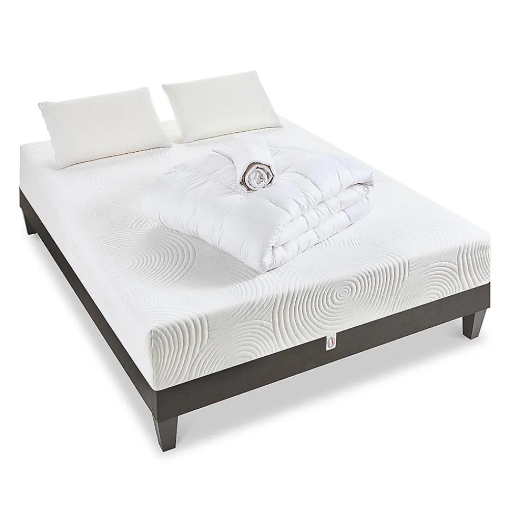 Pack Vosges 90x190 cm Matelas Mousse Haute Densité + Sommier Bois + Accessoires>Bellecour Outlet