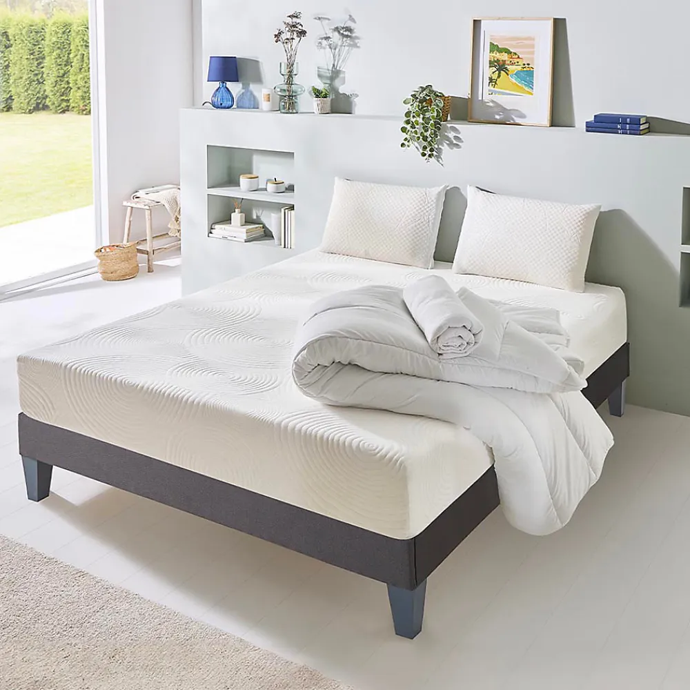 Pack Vosges 90x190 cm Matelas Mousse Haute Densité + Sommier Bois + Accessoires>Bellecour Outlet