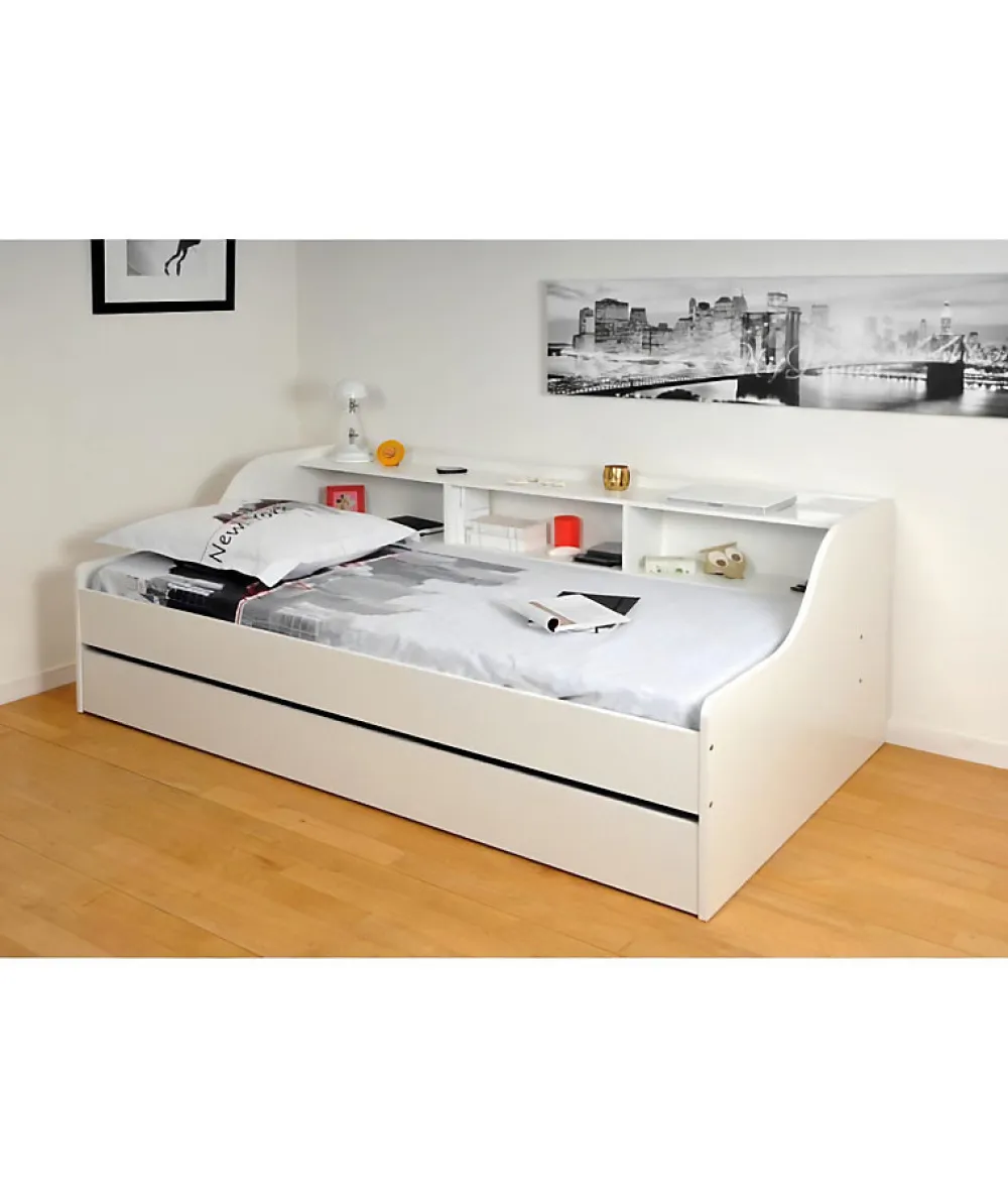 Weber PALMA Lit enfant contemporain mélaminé blanc - l 90 x L 190 cm* Lit Gigogne